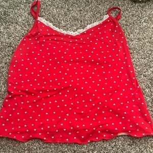 Red cami/tank top with pink and white hearts